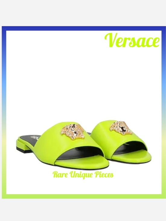 Versace Shoes - Autentic Versace Neon Yellow-Green Medusa Slide Mules